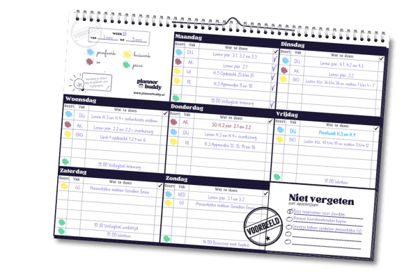 Plannerbuddy studieplanner plannerbuddy Huiswerkplanner en studieplanner voor pubers en tieners op de middelbare school.